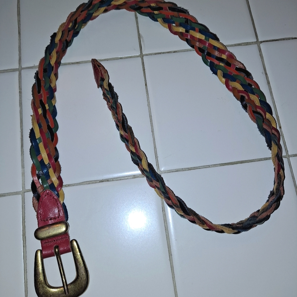 Arizona woven leather belt colorful rainbow gold braided belt size small vintage
